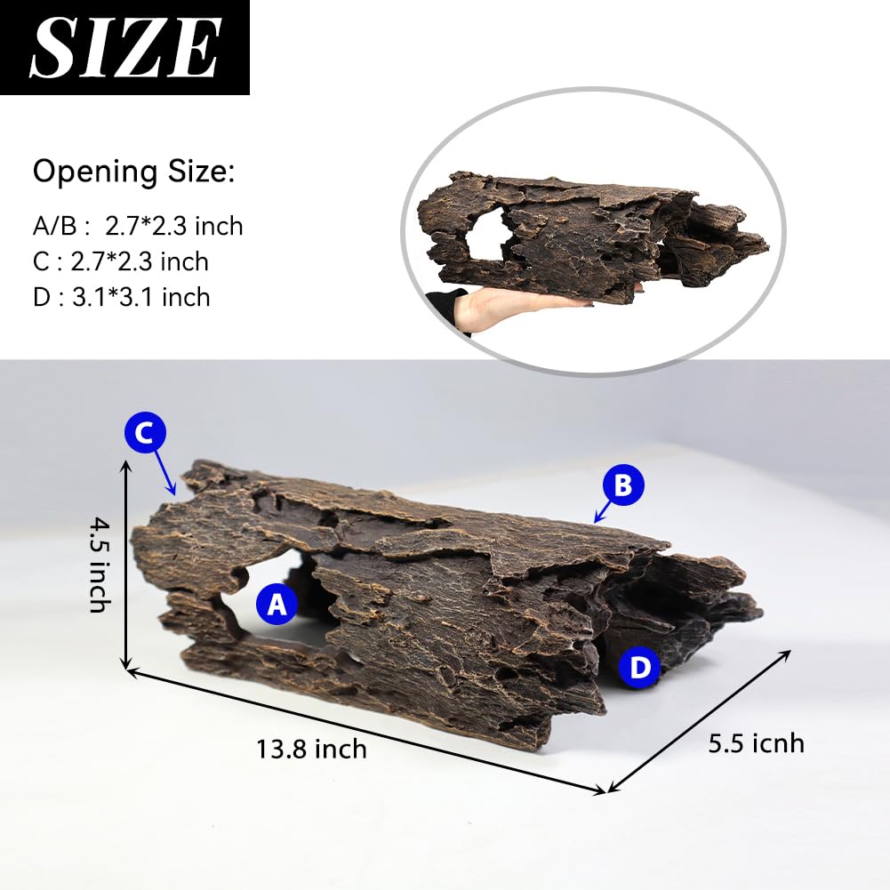 Large Reptile Hide Leopard Gecko Tank Accessories Driftwood for Aquarium Natural Hollow Log for Betta Fish Hideout Bearded Dragon or Ball Python Tank Accessories(13.8")