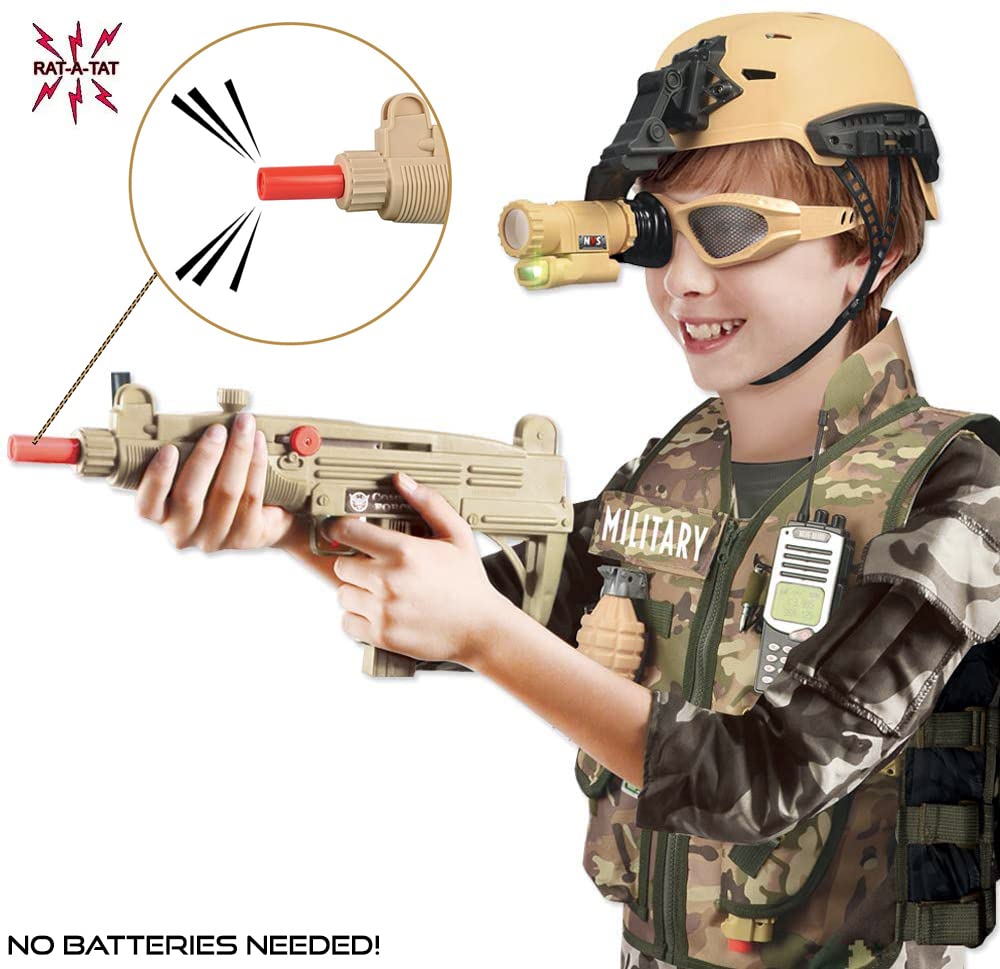 Liberty Imports Kids Army Soldier Military Combat Marines Desert Camo Halloween Costume, Deluxe Dress Up Cosplay Role Play Set with Helmet, Toy Guns, Accessories (11 Pcs)