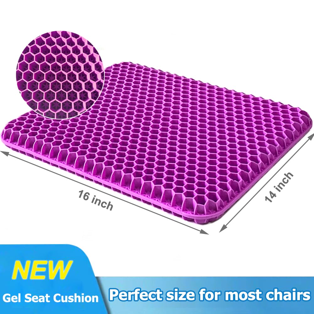 Gel Seat Cushion, Double Thick Egg Gel Cushion for Pressure Pain Relief, Breathable Wheelchair Cushion Chair Pads for Car Seat Office Chair (Violet)