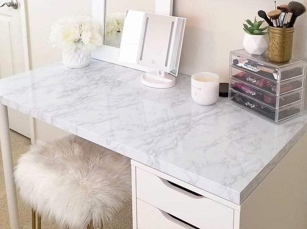 Glossy Marble Contact Paper Granite White/Grey Kitchen Countertop Cabinets Furniture Refurbishment Wall Paper Thick Removable Wallpaper Peel and Stick Wall Decor Vinyl Wrap 11.8"x78.7"