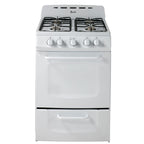Avanti Gas Range Oven, Compact Freestanding Design, 2.6-Cu.Ft. Capacity 4 Sealed Burners with Electronic Ignition, Includes Broiler Storage Drawer and Accessories, 24-Inch, White