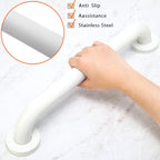 Rackickyer Shower Grab Bar, 2 Pack 24 Inch White Bathroom Grab Bar, 1.25" Diameter 304 Stainless Steel Anti-Slip Grab Bars for Bathtubs and Showers, Handicap Shower Grab Bar for Seniors Elderly