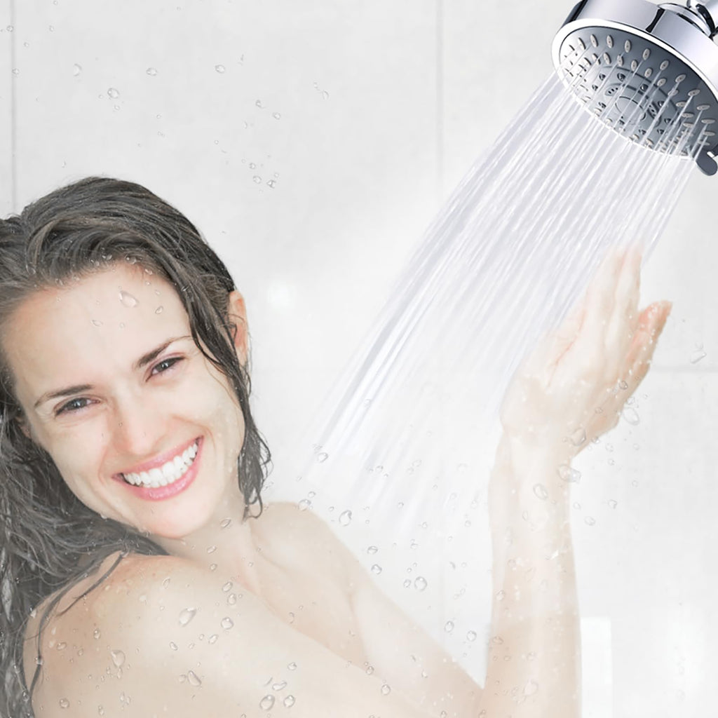 AISOSO Shower Head 2 PCS, 5 Modes High Pressure Shower Heads for Relaxed Shower Experience, 4.1 Inch Bathroom Fixed Showerhead Even at Low Water Pressure for Powerful Spray, Chrome