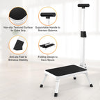 Step Stools for Adults, Foldable Step Stool with Handle for Elderly Seniors Stepping Stool with Non-Slip Step Platform Metal Stool in Kitchen, Bedroom,Bathroom,330 Lbs Capacity(Patent Protection)