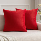 MIULEE Pack of 2 Christmas Bright Red Velvet Throw Pillow Covers 18x18 Inch Soft Solid Decorative Square Set Cushion Cases for Spring Couch Sofa Bedroom