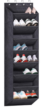 Over The Door Shoe Organizer for Closet with Large Deep Pockets, Narrow Shoe Rack for Door Hanging Boots Storage, Black