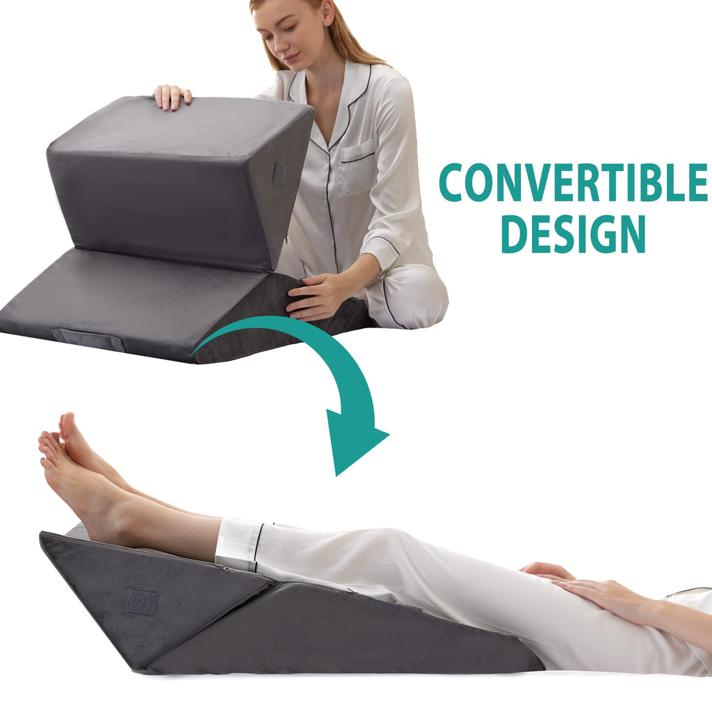 Bedluxe 3Pcs Orthopedic Bed Wedge Pillow Set, Foam Wedge Pillow Post Surgery for Back, Leg and Knee Support, Adjustable 9&12 Inch Folding Triangle Pillow for Sleeping, Acid Reflux, Snoring, Velvet