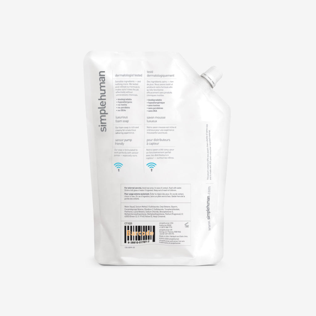 simplehuman Cucumber Moisturizing Liquid Hand Soap Refill Pouch, 34 Fl. Oz. (Pack of 3)