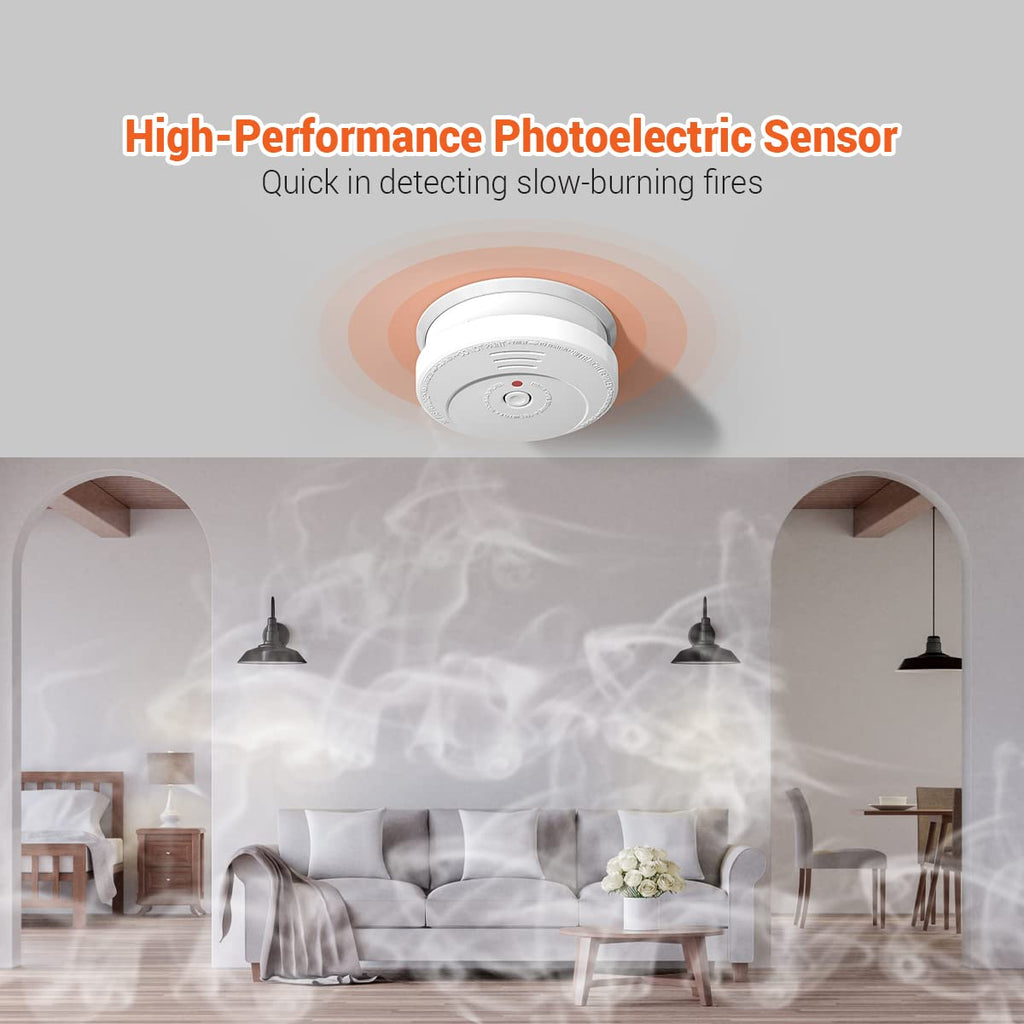 Jemay Smoke Detector, Smoke Alarm with Advanced Photoelectric Technology, Smoke Detector with Test Button and Low Battery Reminder, Fire Alarm with Battery Backup Used in Home, AW106, 10 Packs