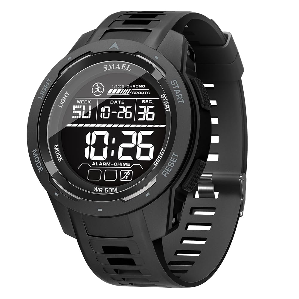 Men's Watches Sports Outdoor Waterproof Military Watch Date Multi Function Tactics LED 46mm Face Alarm Stopwatch for Men (8105 Black All)