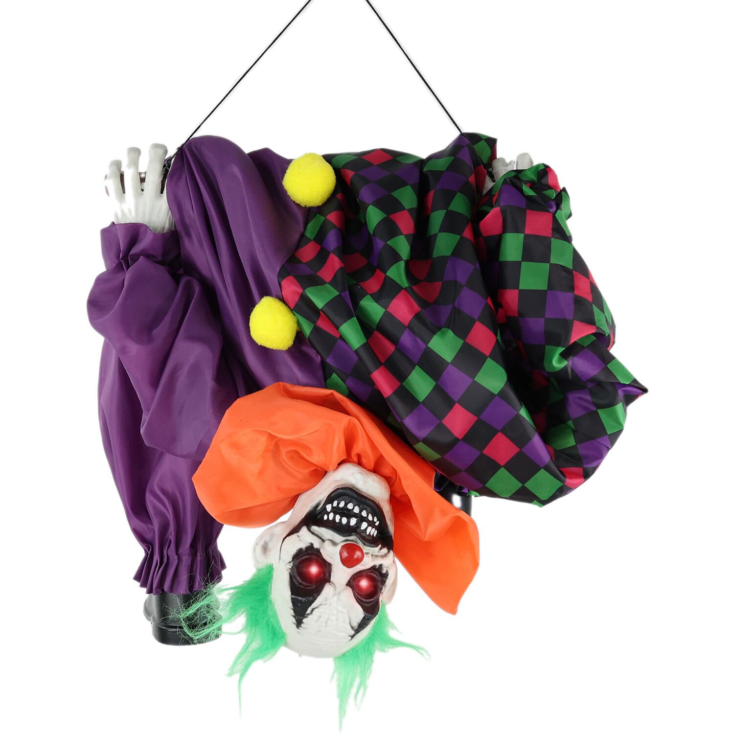 Haunted Hill Farm Animatronic Scary Upside Down Clown on Swing with Touch Activated Lights and Sound, Battery-Operated Indoor or Covered Outdoor Halloween Decoration