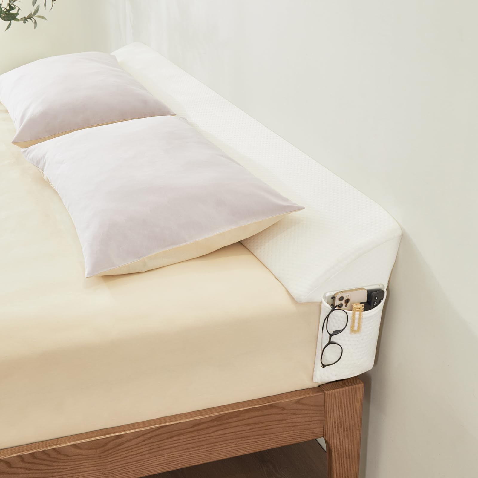 Voctriam Bed Wedge Gap Filler Queen (60"x 8"x 6") Wedge Pillow for Headboard Gap 0-8" Mattress Gap Filler Pillow Fill The Gap Between Mattress and Wall with 2 Side Large Pockets, Bed Pillow Stopper