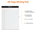 Amazon Basics Wide Ruled Lined Writing Note Pads, 8.5 inch x 11.75 inch, White, 12 Count (12 Pack of 50)