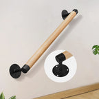 Purife 3ft Wood Modern Railing for Stairs, Wood Stair Handrail W/s Black Sturdy Metal Brackets, Banister Railing for Stairs Wood Safety Grab Handles for Elderly & Kids