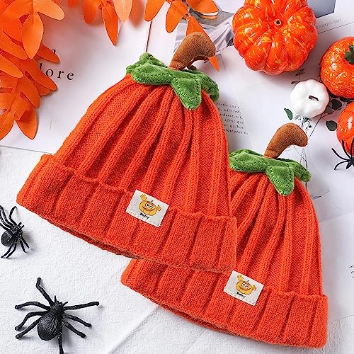 Pumpkin Knitted Beanie Hat Winter Thick Warm Soft Cute Hat Capfor Infant Kids Toddler Boys Girls for Halloween Christmas Orange