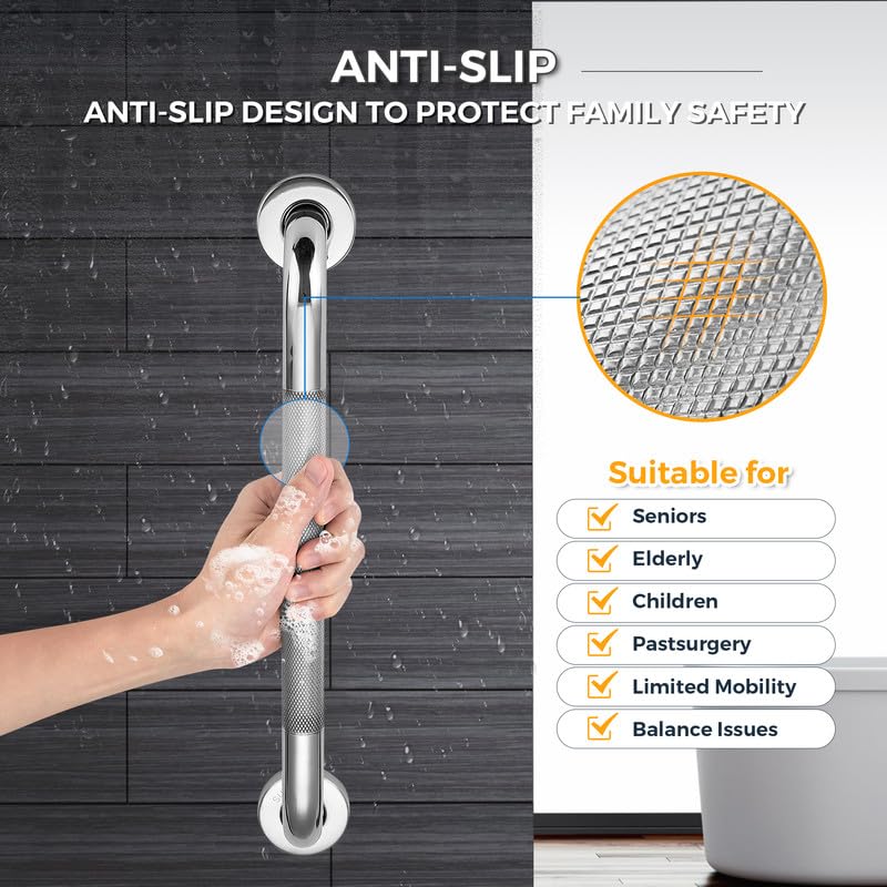 Grab Bars for Shower, 2 Pack 12-Inch Anti Slip Shower Handles for Elderly, Safety Shower Grab Bar, Stainless Steel Handicap Grab Bars for Bathroom (Polished Nickel 1" Diameter)