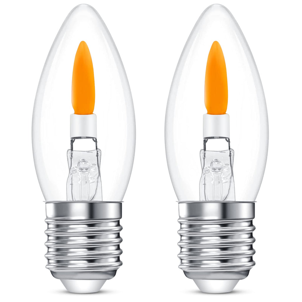 Flicker Flame Light Bulb Flame Tip Halloween Chandelier Flickering Light Bulbs Christmas Replacement Orange Glow Bulbs Crystal Clear Candle Bulb for E26 Edison Base (Clear, C35(2pack))