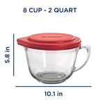 Anchor Hocking Batter Bowl, 2 Quart Glass Mixing Bowl with Red Lid