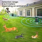 FAYINWBO Latest in 2022 Outdoor Ultrasonic Animal Repeller. Solar Animal Repellent.with Flashing LED Lights, Siren Expelled Cats, Dogs, Rac Green