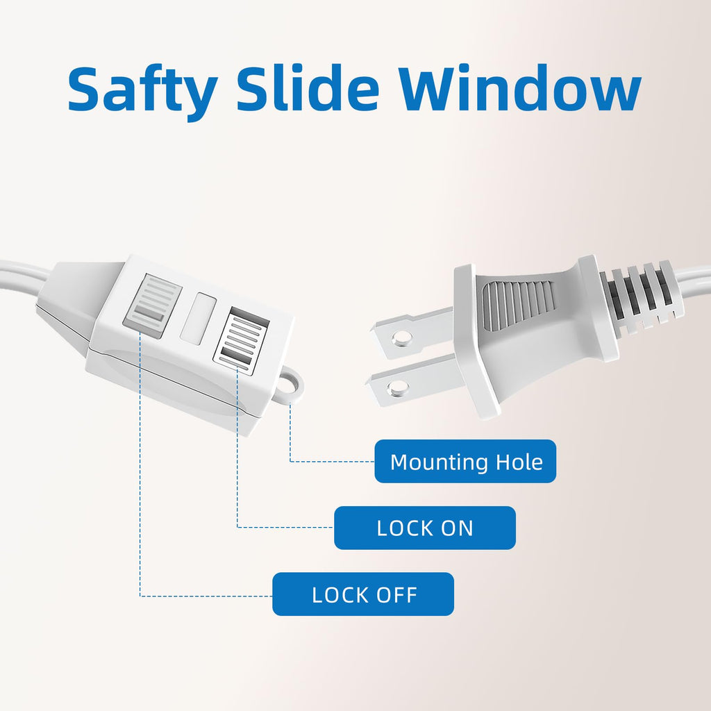 TiFFCOFiO Indoor Extension Cord, 2 Prong 9 Feet Extension Cord, 3 Polarized Outlets with Safety Slide Windows,13A/1625W, 16 AWG, 2 Packs