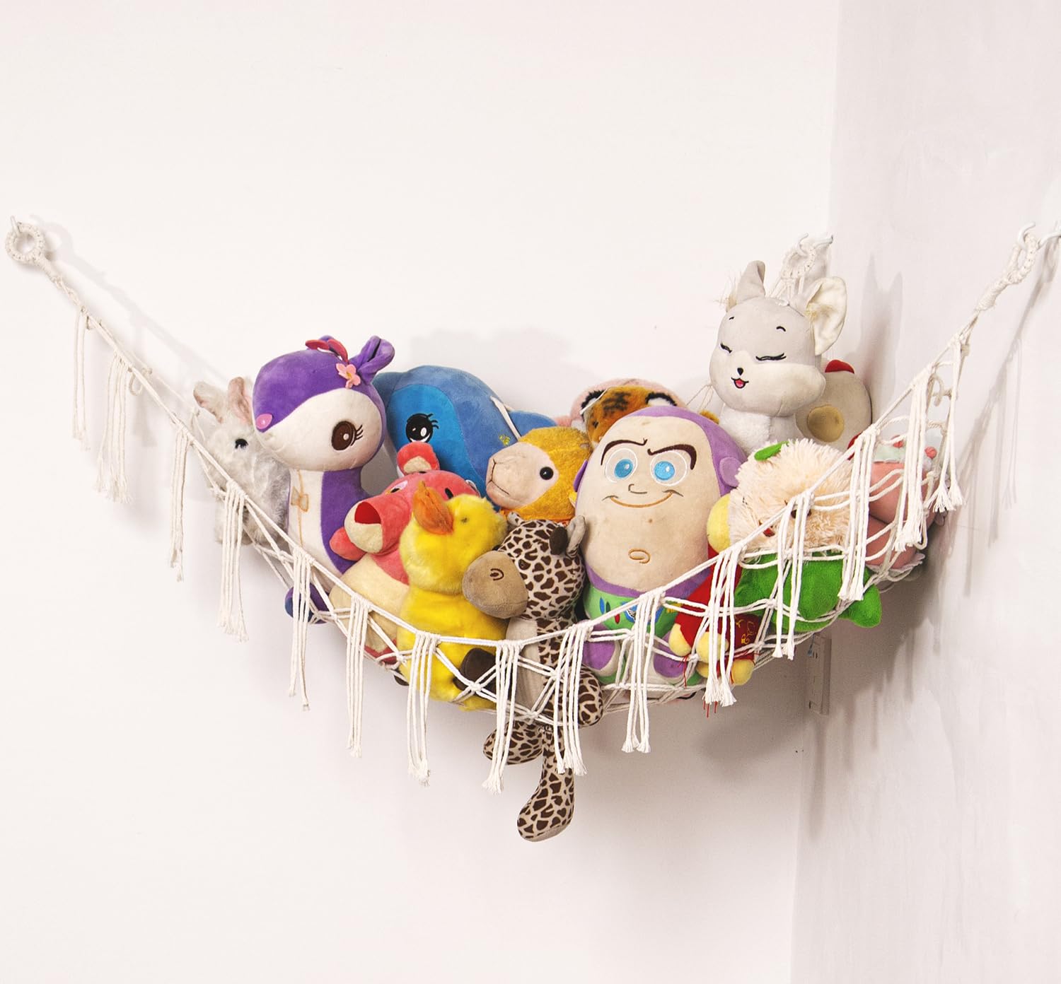 Xiaheshu Macrame Stuffed Animal Net or Hammock Hanging Net for Plush Toy Holder Squishmallow Net Toy Hammock for Stuffed Animals Storage Ideas Plushie Net Hammock Stuffy Animal Holder Organizer