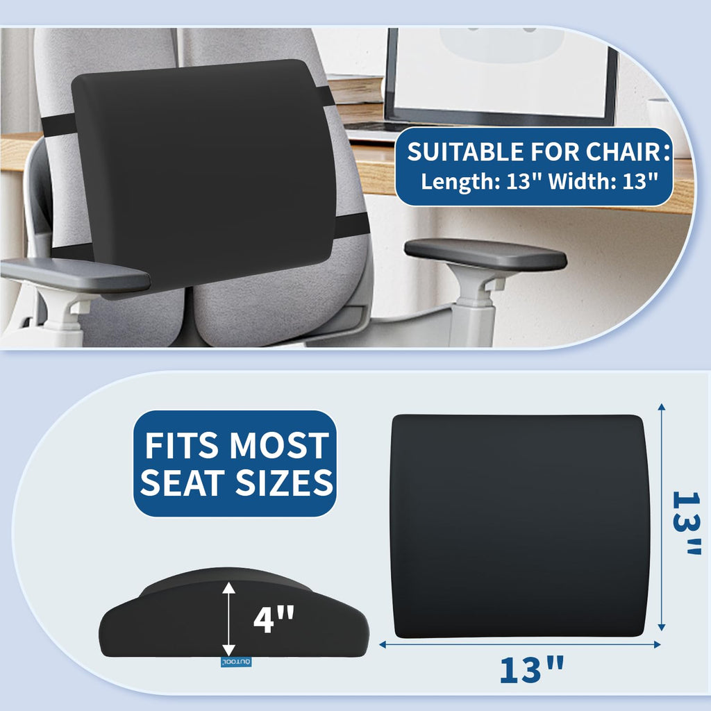QUTOOL Orthopedic Seat Cushion and Lumbar Support Pillow for Office Chair & Car, Memory Foam with Washable Cover Ergonomic Desk Chair Cushion for Tailbone, Lower Back Pain, Sciatica Relief