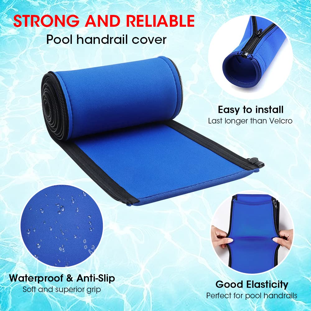 Pool Handrail Cover, 6 Feet Swimming Pool Hand Railing Covers with Zipper Non Slip Anti-Scald Safety Rail Grip Handles Sleeve for Swimming Pools Inground Ladder Hand Rail Grips-Blue