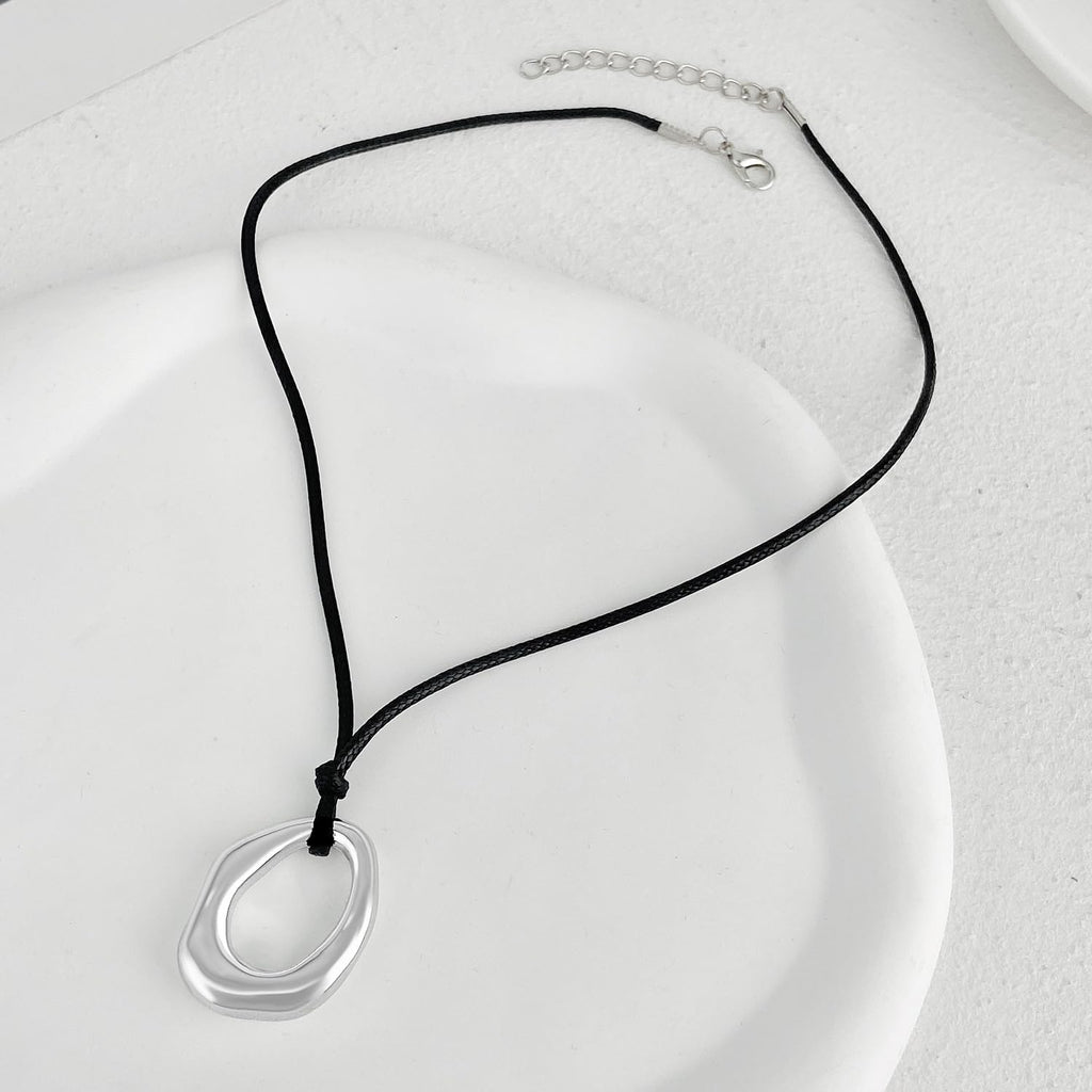 Statement Modern Geometric Hollow Square Pendant Rope Chain Necklace for Women Bold Fashion Layering Collarbone Jewelry Party Wear Accessory (Silver A)