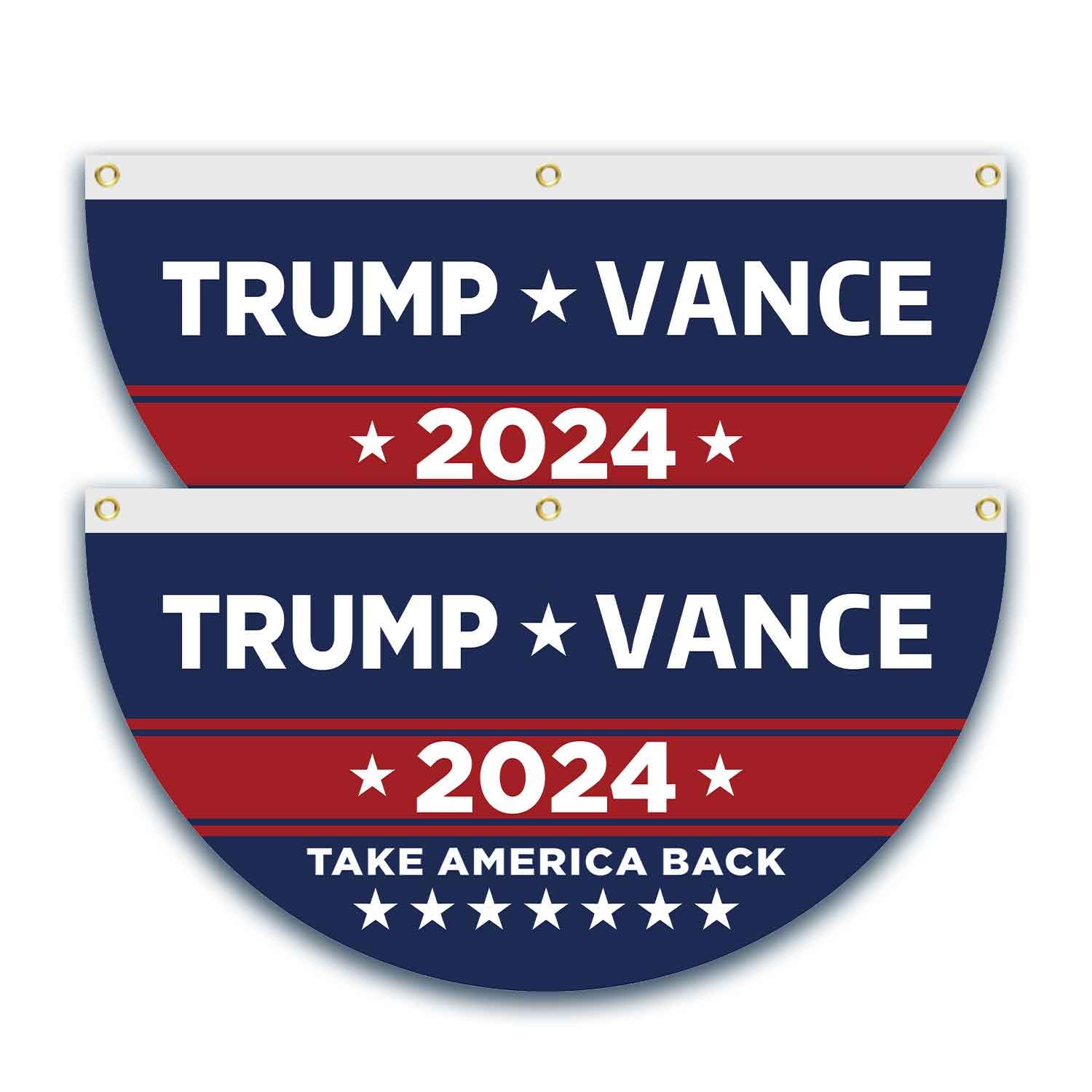 2 Pcs Trump Vance 2024 Half Fan Flags Trump Take America Back Half Fan Bunting Flags Voted for Trump Semi-Circular Flags With Brass Grommets Decoration for Outdoor Fence Decorations