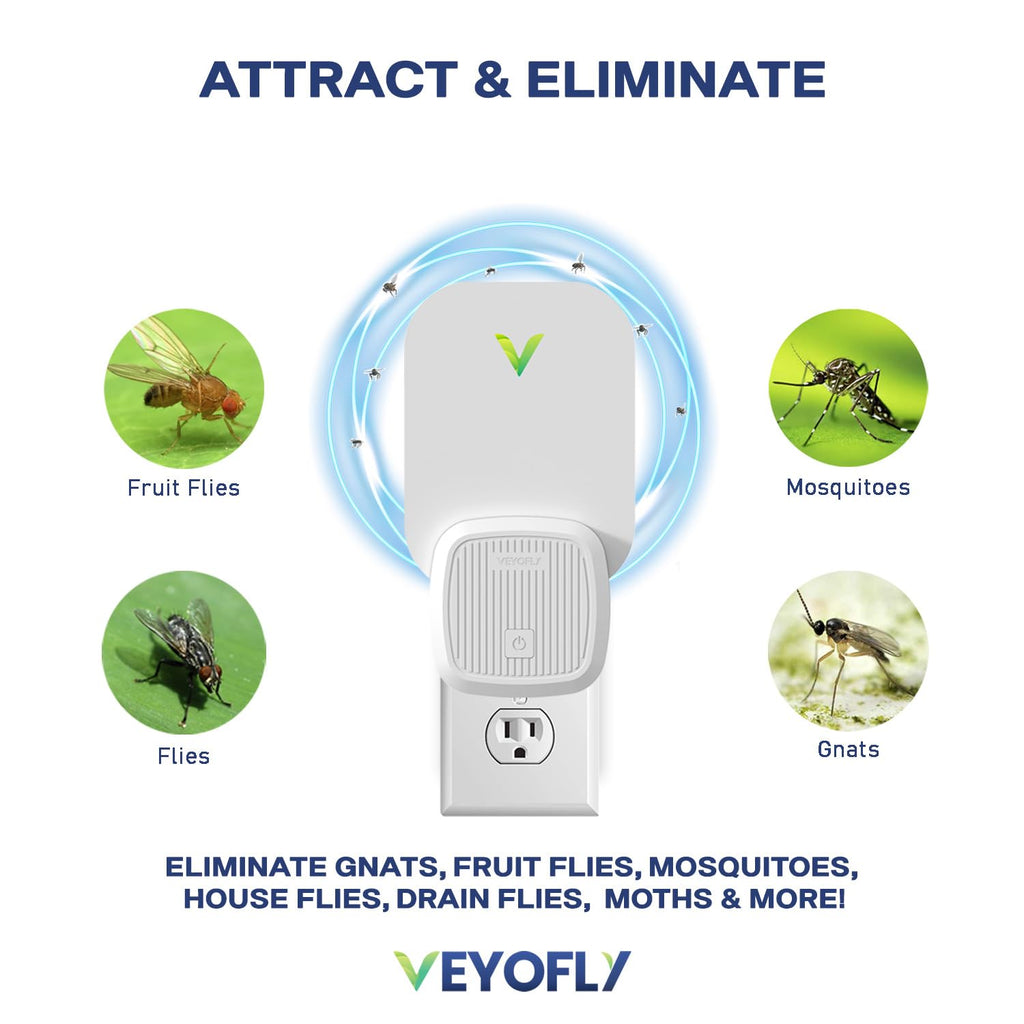 VEYOFLY, Flying Insect Trap, Insect Catcher, Indoor Fly Trap, Safer Home, Fruit Fly Traps for Gnat, Moth, Mosquito, Bug Light Plug in Insect Killer (4 Device + 12 Glue Cards)