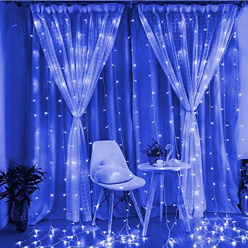 Twinkle Star 300 LED Window Fairy Curtain String Lights for Halloween Christmas Wedding Party Home Garden Bedroom Outdoor Indoor Wall Decoration (Blue)