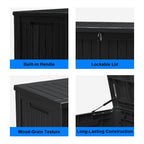 MAIUSCOLI 180 Gallon Resin Outdoor Deck Box Waterproof Patio Furniture, Garden Tools, Cushions, Pool Accessories Outside Storage (Black, 180 Gallon)