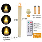 Bighfue LED Flameless Candle, 3D Flickering Taper Battery Operated Candle with Remote Control 10-Key Button, Real Wax 6-Pack for Mantel Christmas Wedding Gift Decoration (Ivory, 0.78 W''9.6 H'')