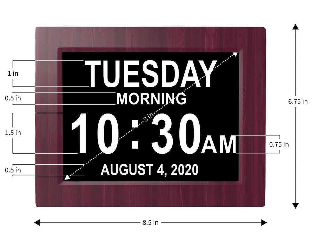 American Lifetime 【New 2024 Dementia Clock Large Digital Clock for Seniors, Digital Clock Large Display, Custom Alarms, Clock with Day & Date for Elderly, Large Number Digital Clock Mahogany, 15 Inch