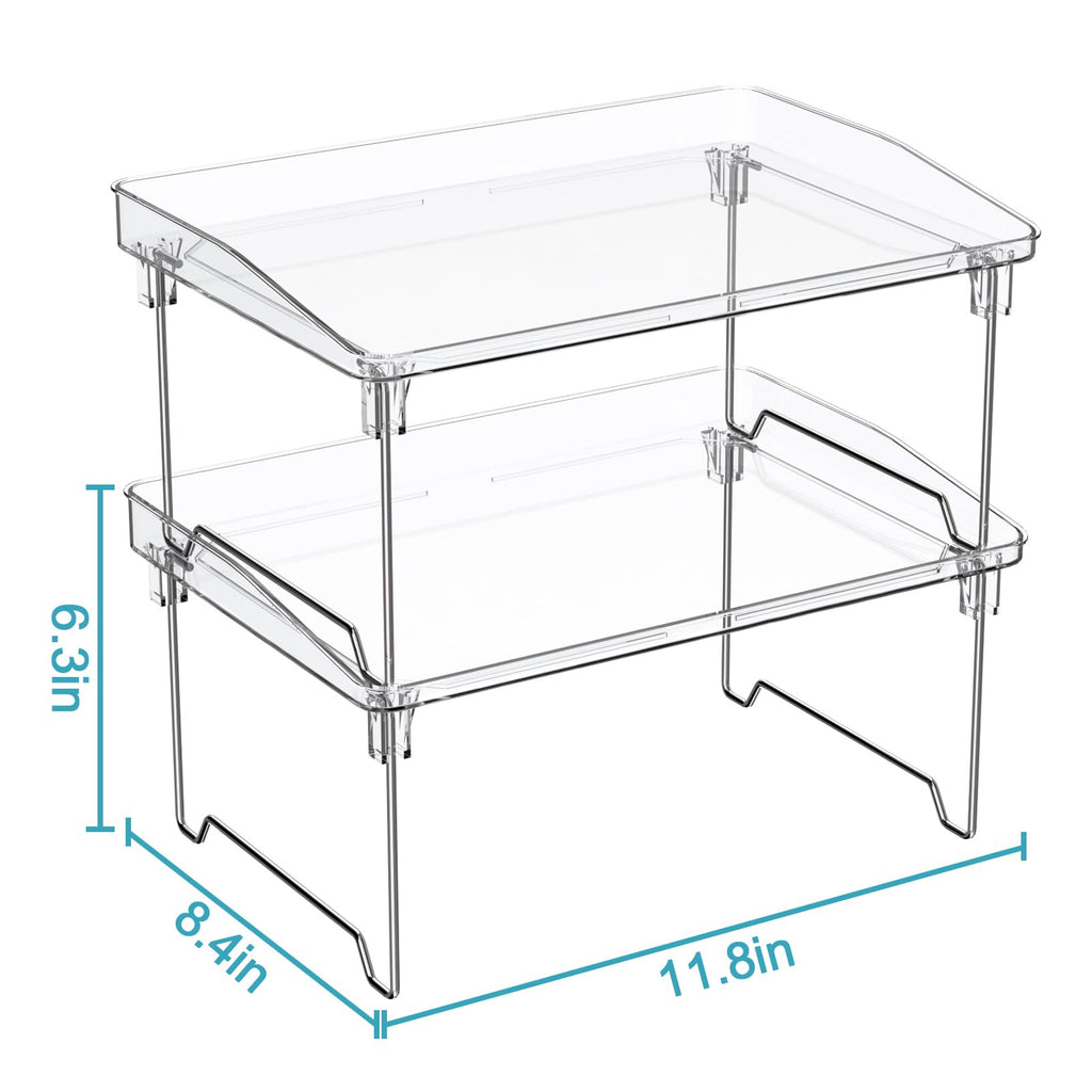 2 Pcs Cabinet Organizer Shelf, Stackable Kitchen Counter Shelves, Spice Rack,Countertop Organizers, Clear Plastic Storage Shelves Rack for Makeup,Bathroom,Cupboard,Desk,Pantry Organization