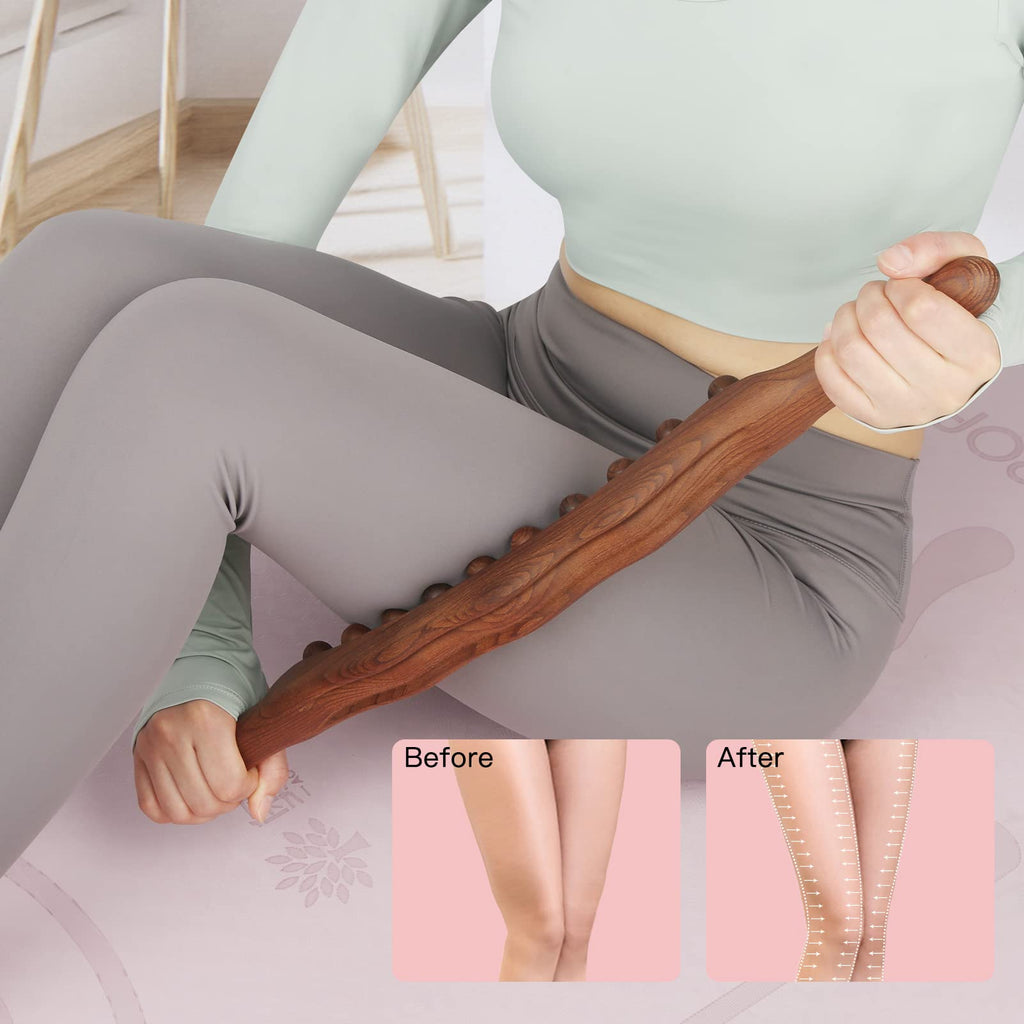 Wood Therapy Lymphatic Drainage Massage Roller Stick Tools,Myofascial Release Tool Stomach Cellulite Massager,Ease Neck Back Waist and Leg Pain Handheld Self Body Sculpting Massage Tool (20 Beads)