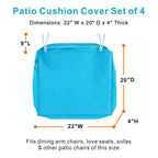 NettyPro Patio Cushion Covers Replacement Set 4 Water Repellent UV Resistant Outdoor Chair Seat Cushion Slipcover with Zipper and Tie, 22 x 20 x 4 Inch, Peacock Blue