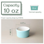 DOWAN 10 oz Porcelain Ramekins - Oven Safe for Creme Brulee & Souffle, Classic Style Baking Bowls, Set of 6, Blue