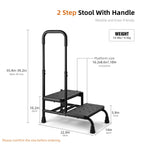 Step Stool with Handle, Non Slip Platform and Adjustable Handrail, 2 Step Stool for Seniors, Adults and Handicap, Heavy Duty Foot Stool for High beds, Kitchen, Bathtub, 350 lbs