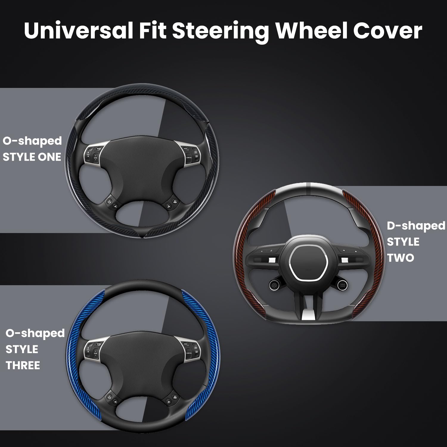 Hiseanllo Carbon Fiber Steering Wheel Cover 3PCS Set – Anti-Slip, Scratch-Resistant, Universal Fit for 14–16 Inch Wheels – Interior Car Accessories for Cars, SUVs, Trucks (Black)
