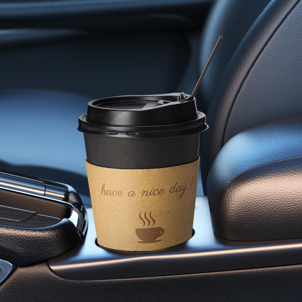 BYSNOW 500 Pack 12 oz Coffee Cups with Lids, Insulated Scald Resistant Hot Cups with Sleeve and Straw, To Go Coffee Cups for Home, Office, Cafes and Party (Black 500Count)