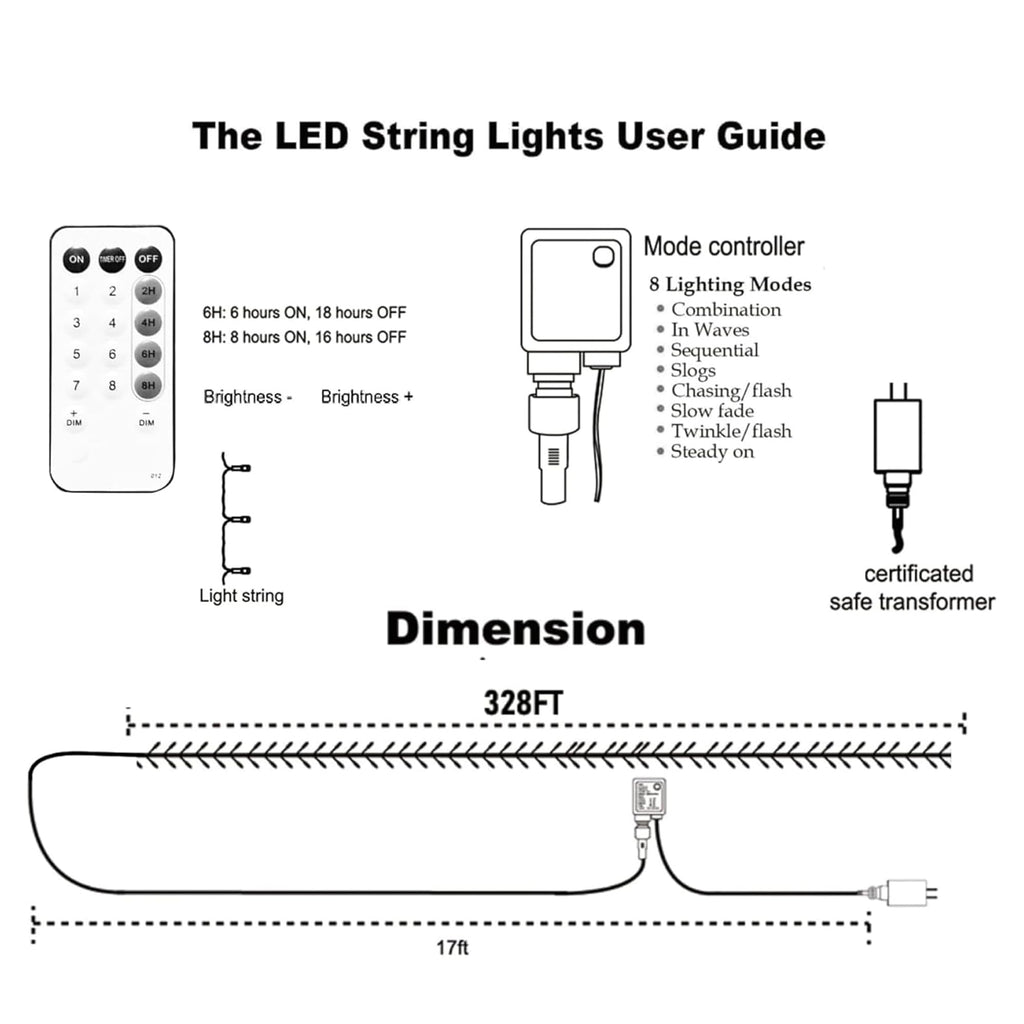 Dazzle Bright Outdoor Christmas String Lights, 1000 LED 328 FT Plug in Fairy Light with Remote Control 8 Modes & Timer, Waterproof Decoration for Home Garden Yard Xmas Wedding, White