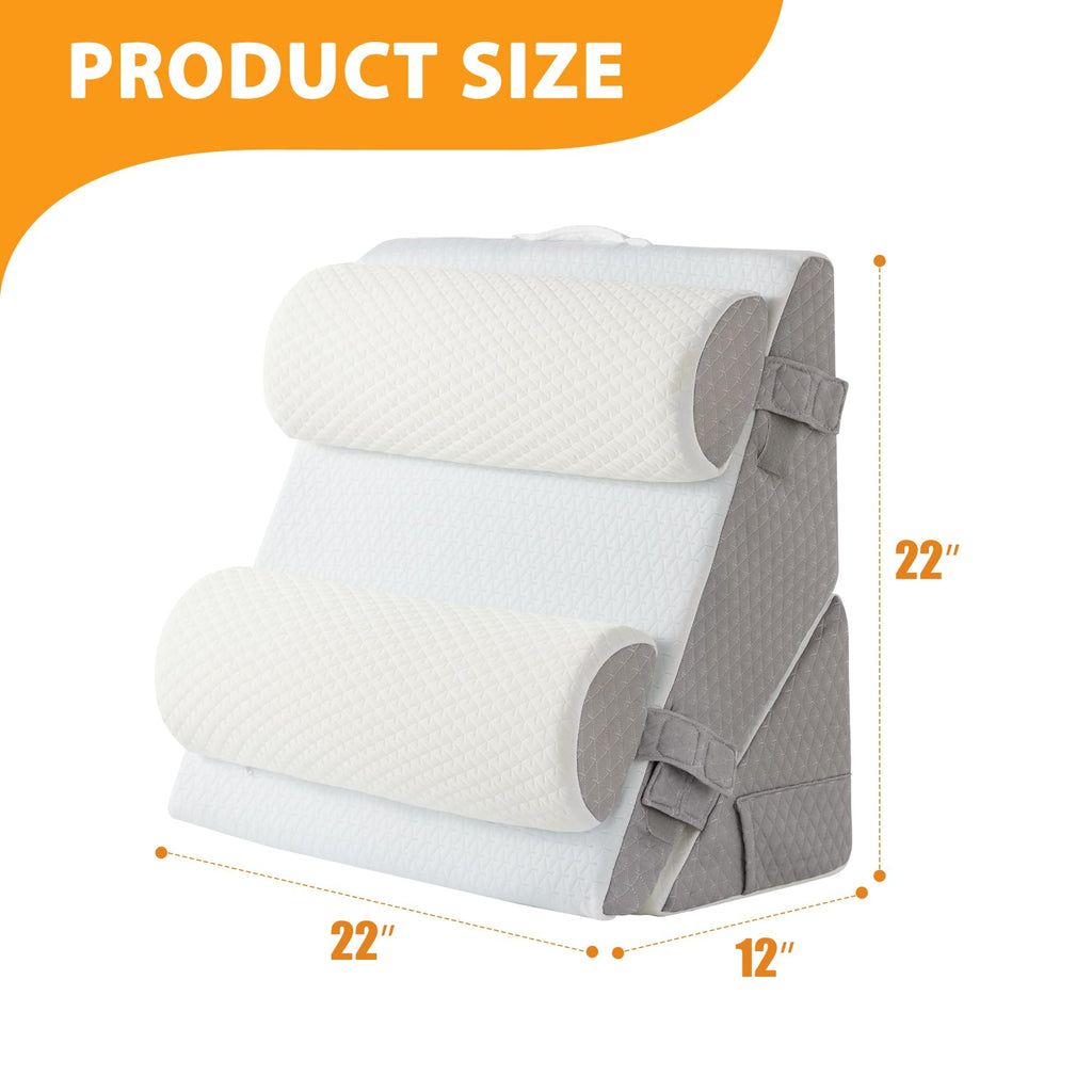 Ruqmuis 4PCS Wedge Pillow Set for After Surgery, Wedge Pillow Headboard, Adjustable 9&12 Inch Sleeping Wedge, Acid Reflux, Orthopedic Pillow Wedge for Back Pain Relief, Gerd, White/Grey