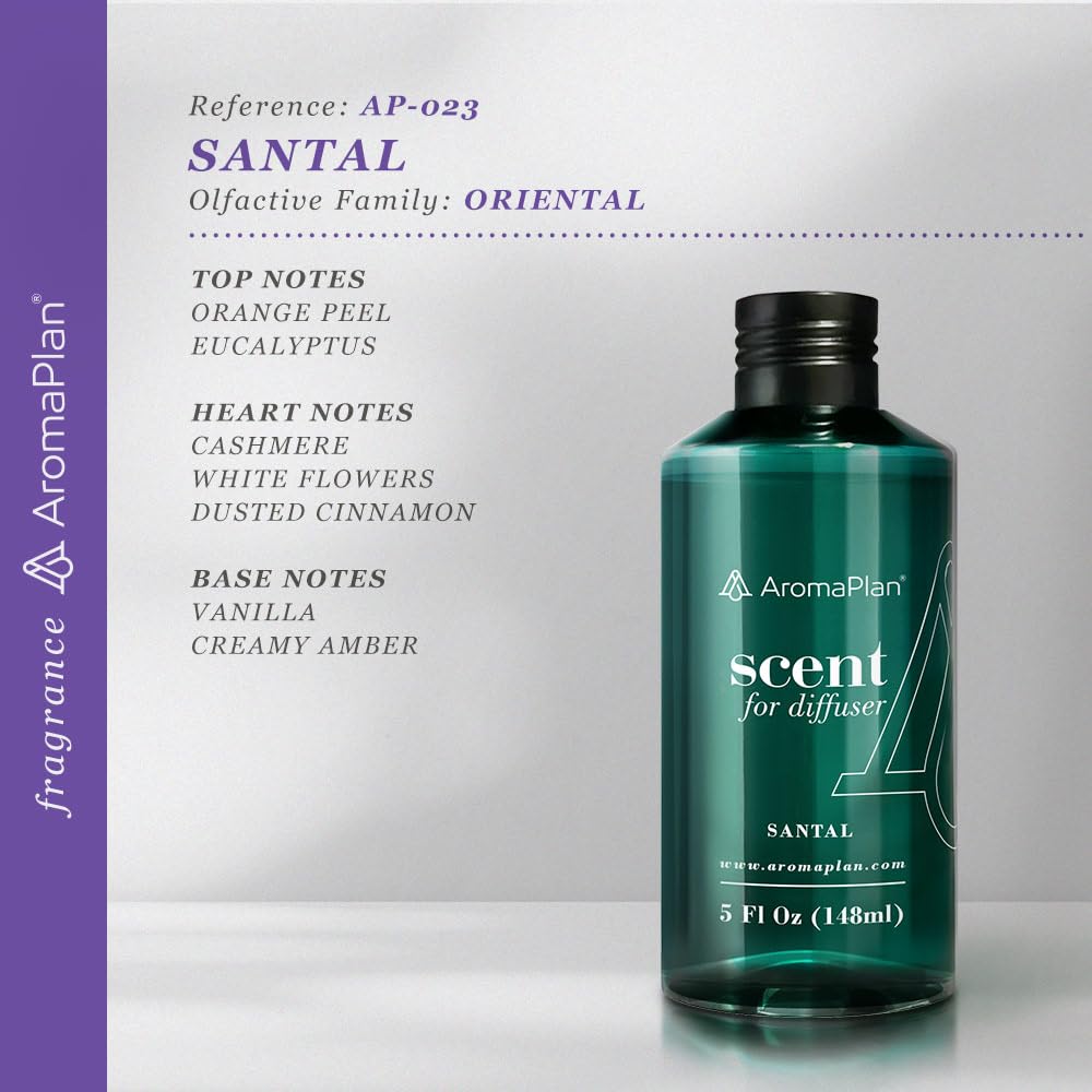 Aromaplan Hotel Scents Santal 5 Fl Oz, USA Fragrance- Home Luxury Aroma & Hotel Collection Diffuser Oil- Hotel Diffuser Oil for Aromatherapy- USA Made, Bigger Bottle, Bolder Aroma & Longer Lasting