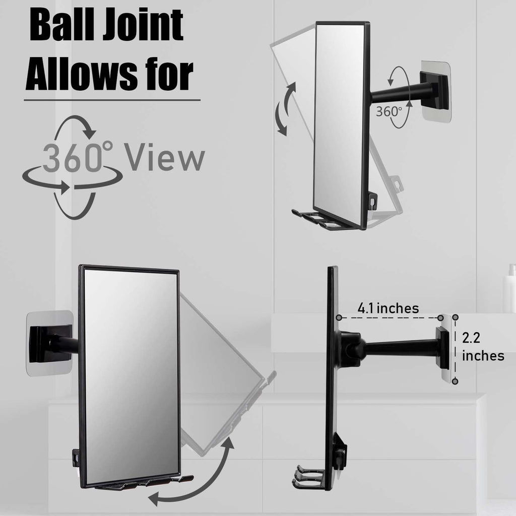 Shower Mirror for Shaving & Washing Your Face with a Squeegee - Built-in Two Razor Holder, 360°Rotation Adjustable Shaving Bathroom Mirror - Easy Install, Home Shower Accessory(Not Fogless)