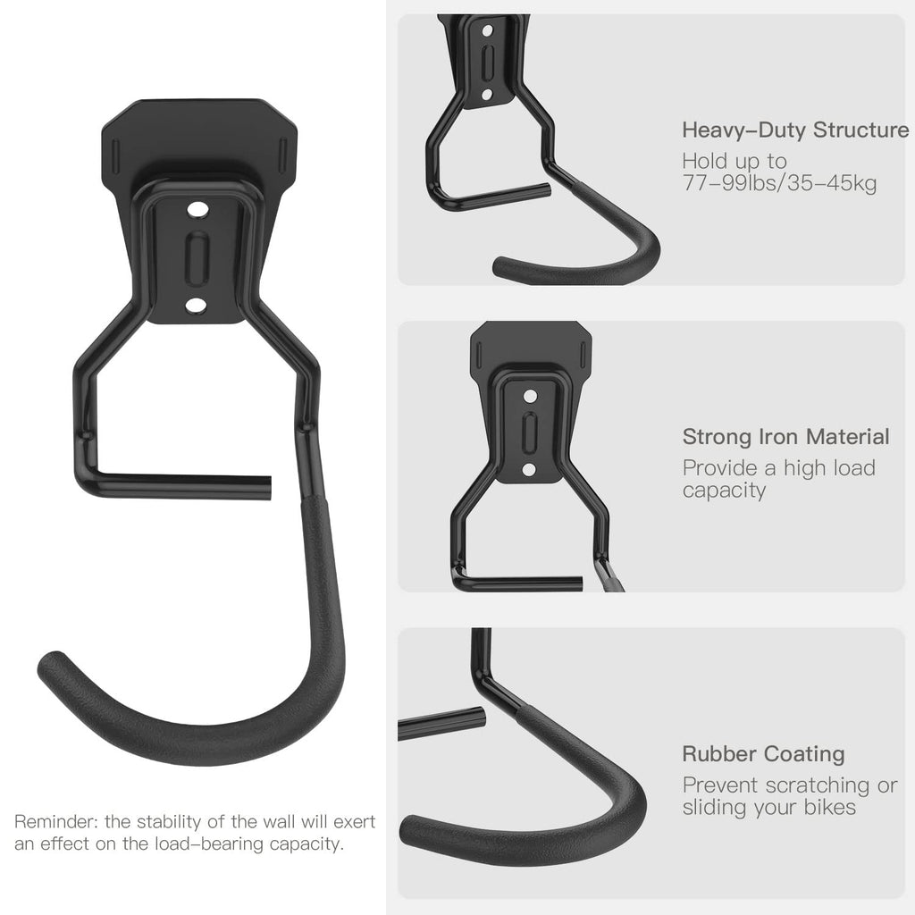 Housolution Bike Wall Mount with Fixed Hook, [4 Pack] Heavy Duty Bike Storage Rack, Bike Rack Vertical Stand for Garage - Easily Hang/Detach - with Screws Iron Bike Hanger Brackets