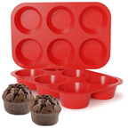 Silicone Jumbo Muffin Pan, 3.5 Inch Silicone Texas Muffin Pan 6 Cup Large Cupcake Pan Nonstick BPA Free 2 Pack Red