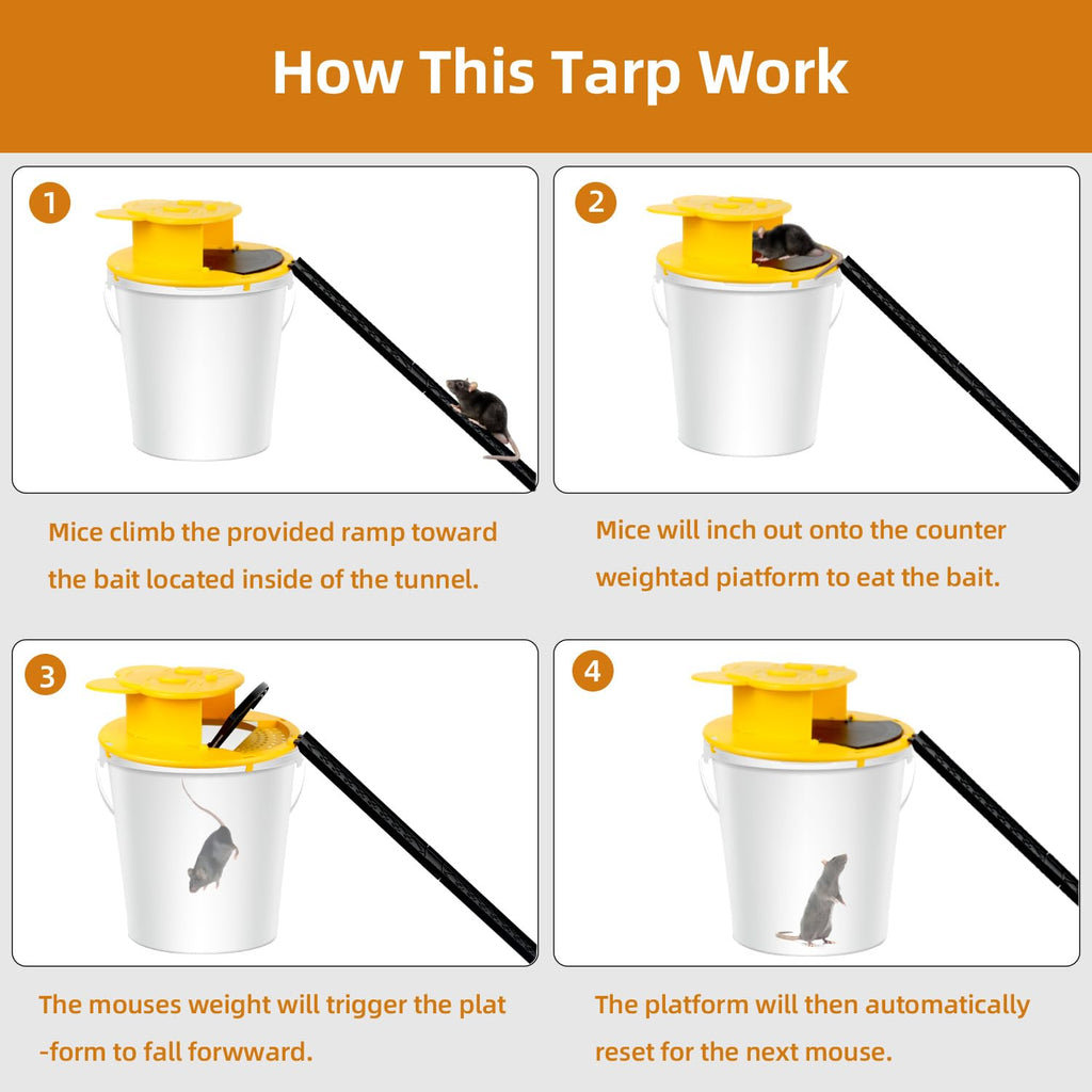 Mouse Trap Bucket - Mouse Traps Indoor for Home - Multi-Catch, Auto-Reset, Humane or Lethal Rat Trap - ABS Material - 5 Gallon Bucket Compatible-4pack