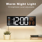 JALL 16" Large Digital Wall Clock Timer, Remote Controll, 2 Alarms, LED Display, 8 RGB Color, Auto DST, Temperature for Living Room, Bedroom, Desk, Mounted, Gift for Elderly (White Orange, 16 inches)