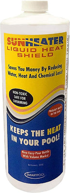 Sunheater Liquid Solar Blanket for Pools, Cover Free Liquid Heat Shield, Non-Toxic and Safe for Swimmers, Reduces Heat Loss, Chemical Loss and Water Evaporation, New and Improved Formula, 32 oz Bottle